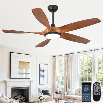 54'' Ceiling Fans with Lights, Indoor/Outdoor Modern Ceiling Fan with Remote, 5 ABS Blades, Reversible DC Motor