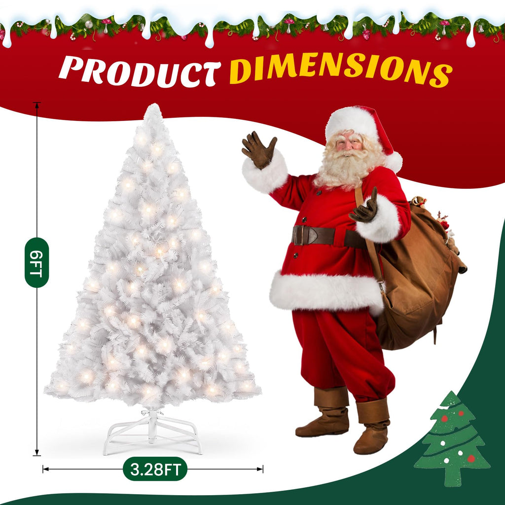 6 Ft Pre-lit Christmas Tree, White Artificial Xmas Tree