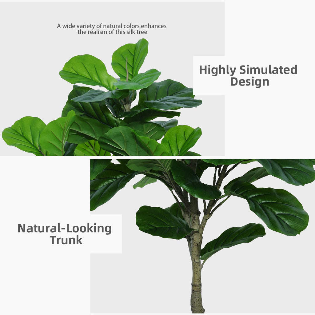 Fiddle Leaf Fig Tree Artificial 5FT - Faux Fiddle Leaf Fig Tree with Gray Tall Planter - Fake Ficus Lyrata Floor
