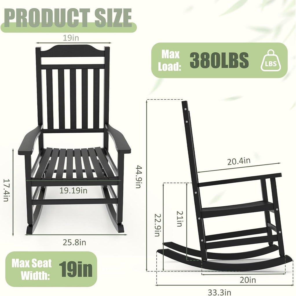 Outdoor Rocking Chairs Set of 2, Weather-Resistant Rocking Chair Ergonomic | Sturdy & Low-Maintenance Oversized Patio