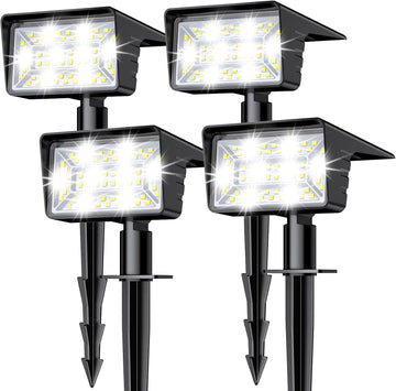 Spot Lights Outdoor with 60 LED & Auto On/Off, 4 Pack Solar Lights Outdoor Waterproof IP68 with 3 Lighting Modes