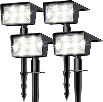 Solar Spot Lights Outdoor with 60 LED & Auto On/Off, 4 Pack Solar Lights Outdoor Waterproof IP68 with 3 Lighting