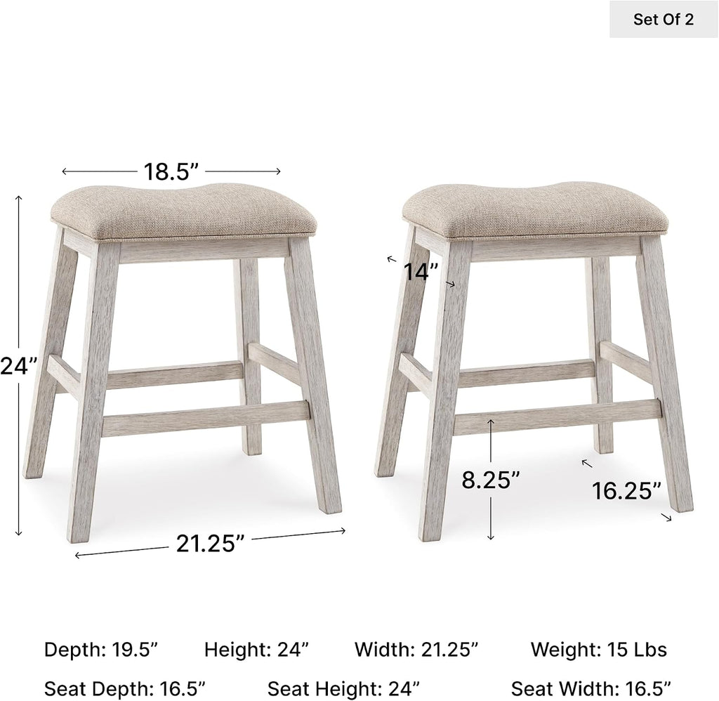 Skempton Modern 24" Counter Height Upholstered Barstool, 2 Count, Grayish White