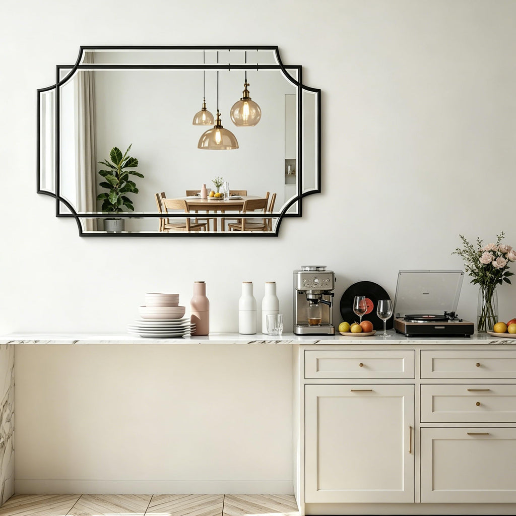 30"x20" Rectangle Beveled Mirror, Geometric Decorative Wall Mirror