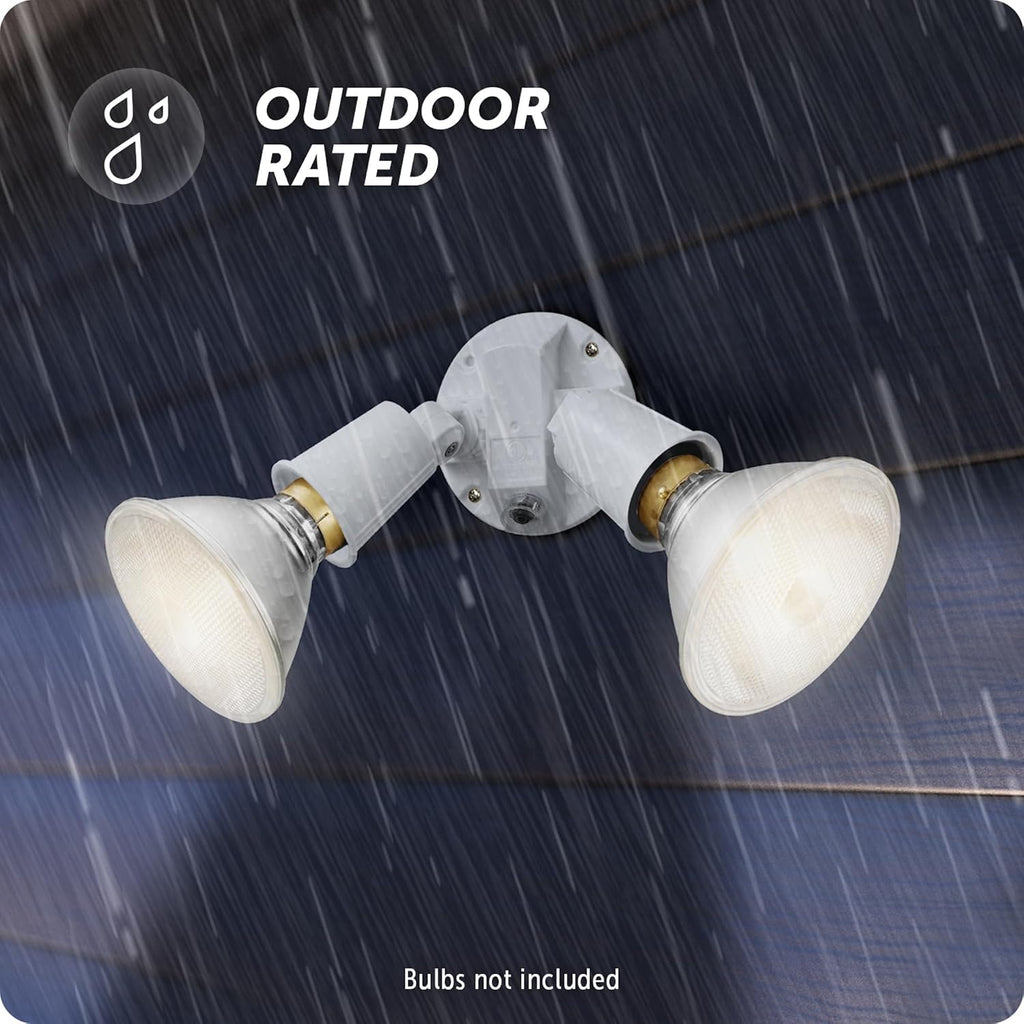 240W Twin Head Dusk to Dawn Security Flood Light, White Finish, Automatic Photocell, Hardwired, Weather Resistant