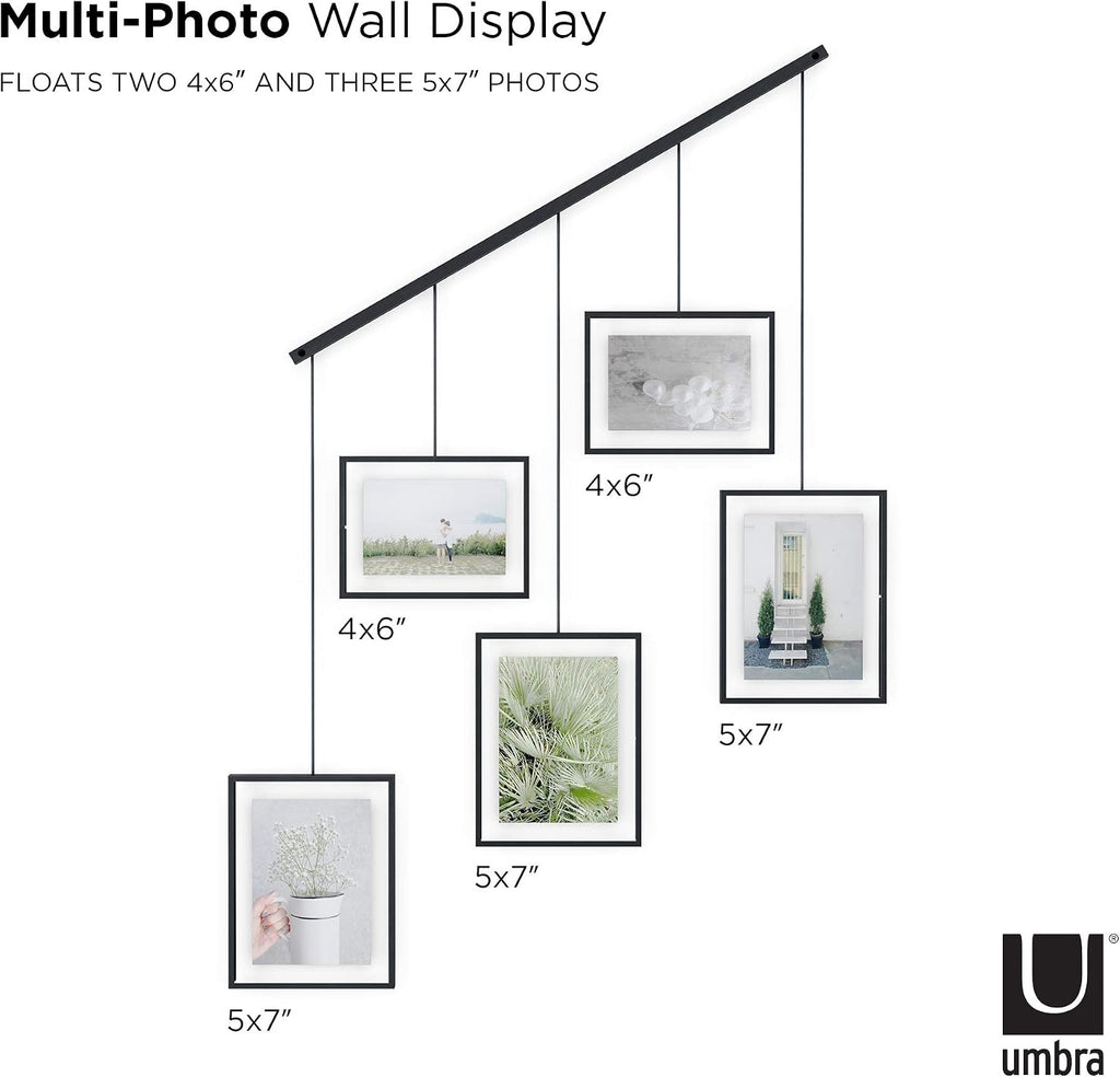 Exhibit Picture Frame Set, Adjustable Wall Mount, Set of 5, Black | Steel construction, customizable layout