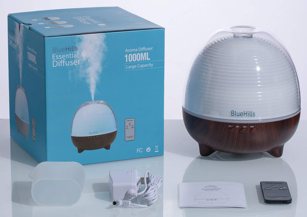 1000 ML Essential Oil Diffuser Humidifier Remote Large Brown Wood