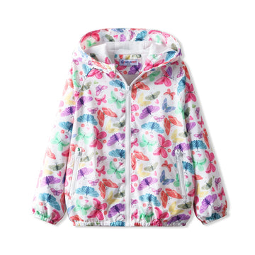 Baby Girls' Water-resistant Butterfly Printed Jacket Lightweight and Breathable Fall Windbreaker