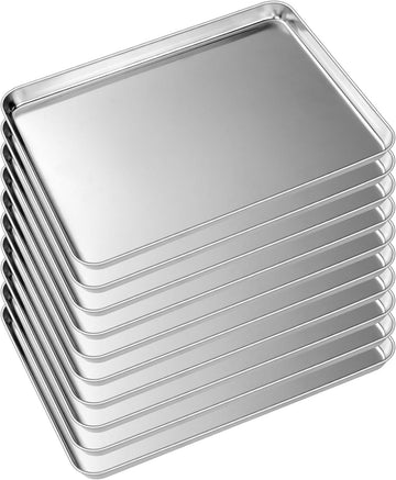 Sheet Tray Set of 10, Stainless Steel Pan Cookie Pan Sheet, Size 16 x 12 x 1 inch, Warp Resistant & Heavy Duty & Rust