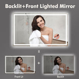 60x36 LED Bathroom Mirror with Lights, Dimmable, Anti-Fog, Backlit + Front Lit, and 3X Magnification Mirror, Smart