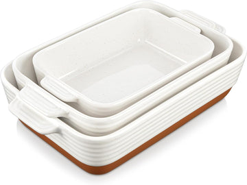 Casserole Dishes for Oven, Ceramic Dishes Set of 3, Pan Casserole Dish Set, Rectangular Lasagna Pan Deep with Handles