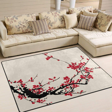 Japanese Area Rug, Ancient Artistic Cherry Blossom Polyester Area Rug Mat for Living Dining Dorm Room Bedroom