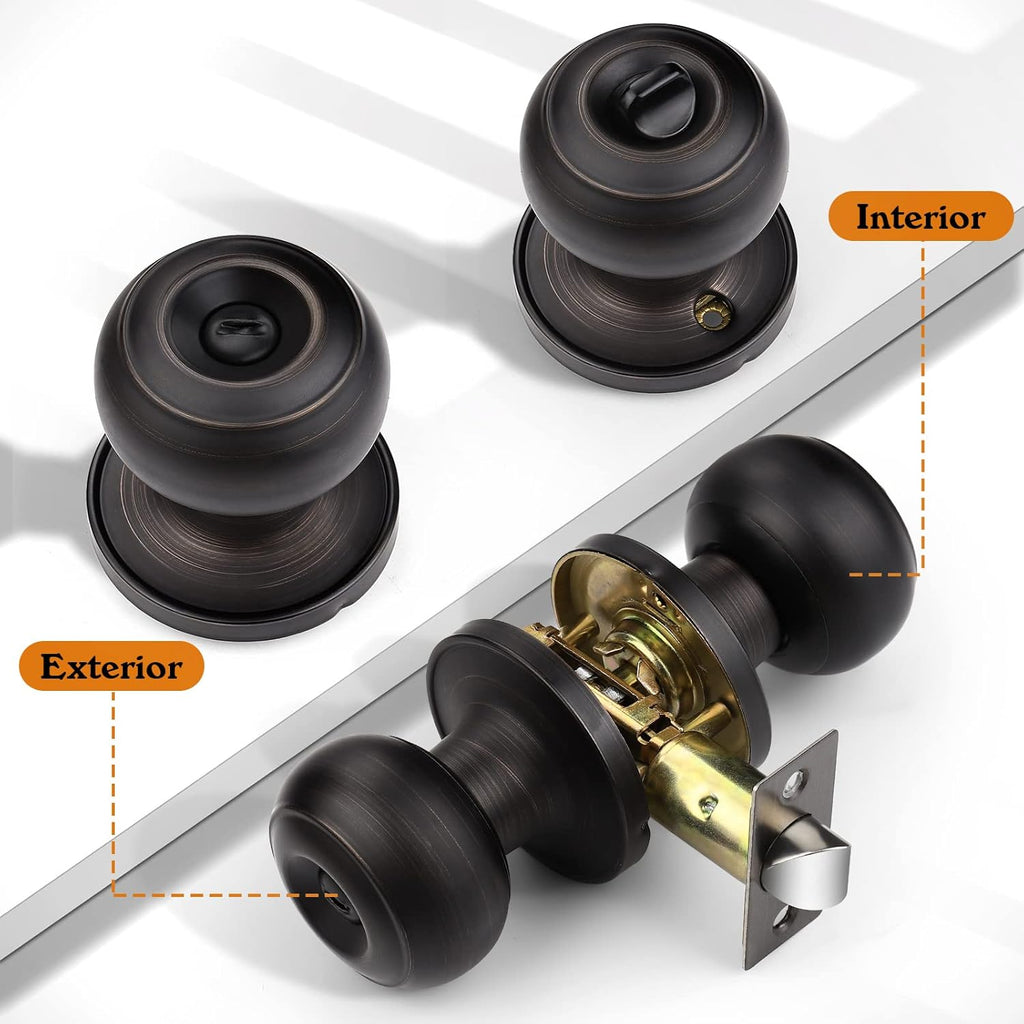 Privacy Door Knob Door Handles, Interior Door Knobs Bathroom, Oil Rubbed Bronze, 6 Pack