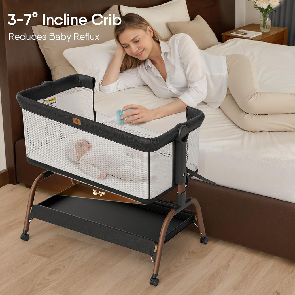 Bassinet Bedside Crib, Stable and Secure Crib for Newborns, Black | 3-in-1 Baby Bassinet Bedside Sleeper with