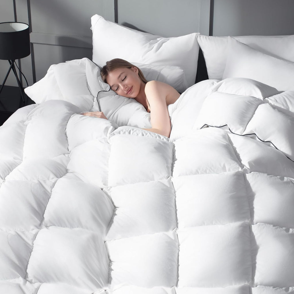 Goose Down Duvet Insert Queen - All Season Cool Touch, 100% Cotton Shell for Hot Sleepers, Lightweig
