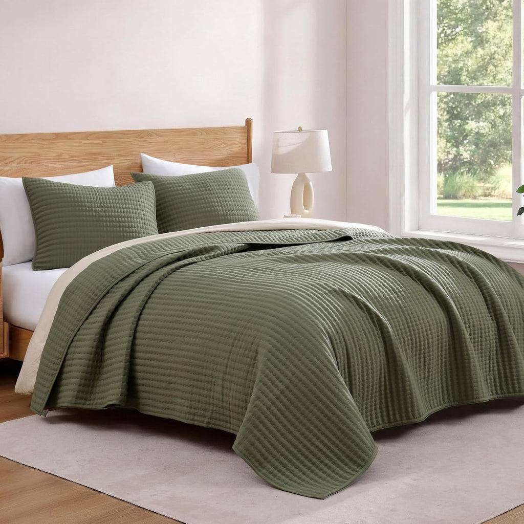 Twin Quilt-Lightweight Bedspreads Olive Green Twin Quilt Bedding Set - Set of 2