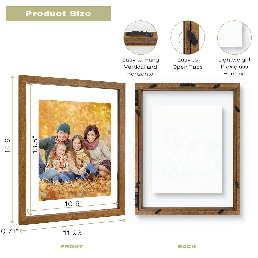 11x14 Floating Picture Frame Brown - Solid Wood for Pressed Flower -1 Pack