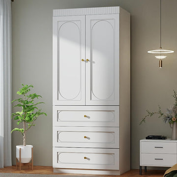 Armoire Wardrobe Closet with Drawers: 74" Tall White Wardrobe Closet with Doors, Large Bedroom Armoires for Clothes