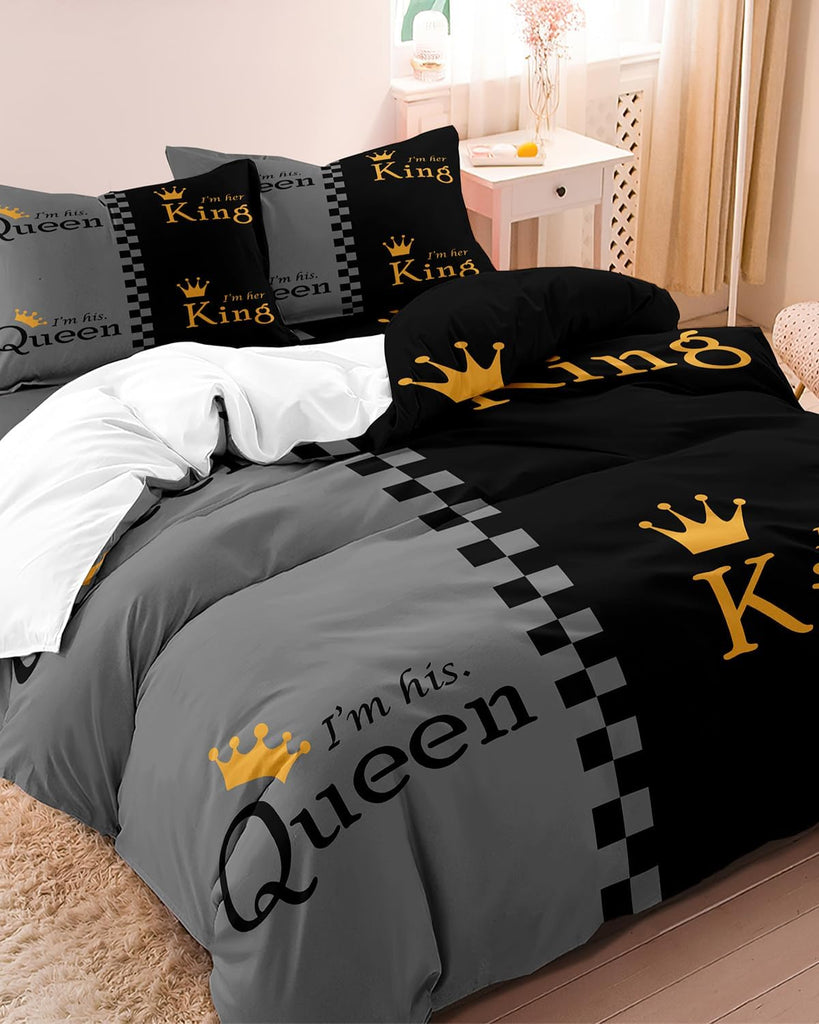 Lover Duvet Cover Set Advanced Gray & Black Couple Bedding 3D Digital Printed Duvet Cover King and Queen
