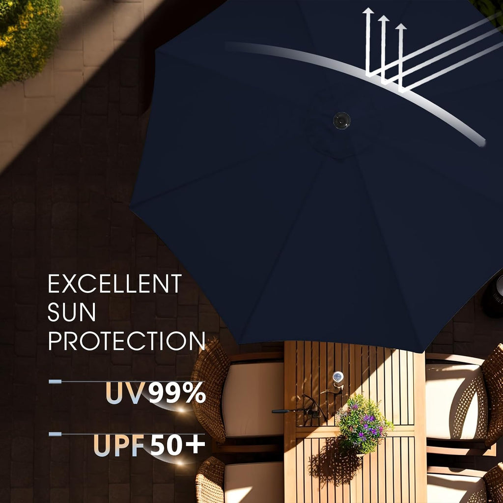 7.5 FT Patio Umbrellas Outdoor Table Market Umbrella with Push Button Tilt/Crank, 6 Sturdy Ribs