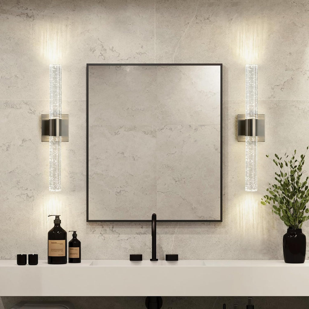 LED Wall Sconces Set of Two - 4000K Dimmable Crystal Bathroom Sconces Wall Lighting Indoor Brushed Nickel Vanity