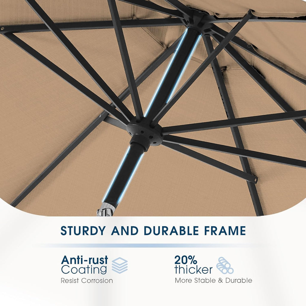 9FT Patio Umbrella with Base, Outdoor Umbrellas with Base Included, 8 Sturdy Ribs