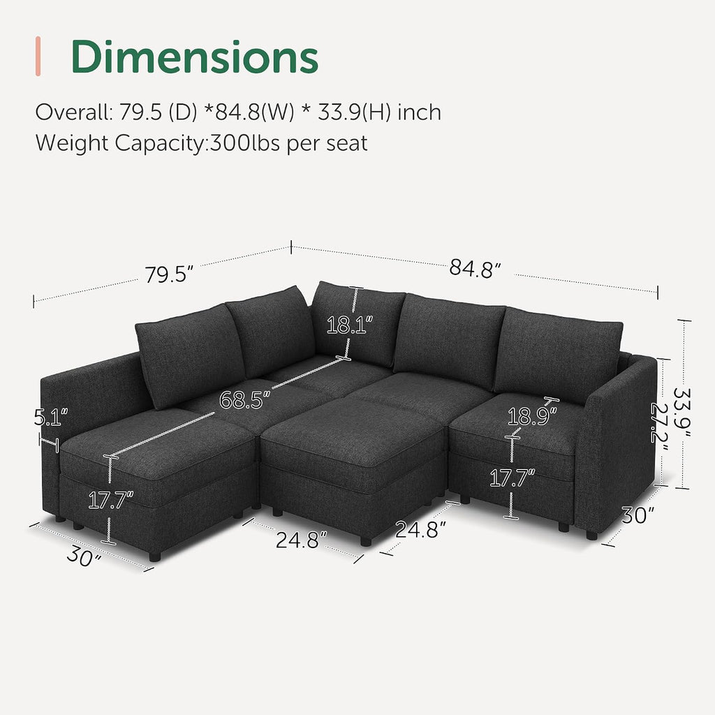 Modular Sectional Sofa L Shaped Sectional Couch with Storage, Convertible Couches - Linen Grey