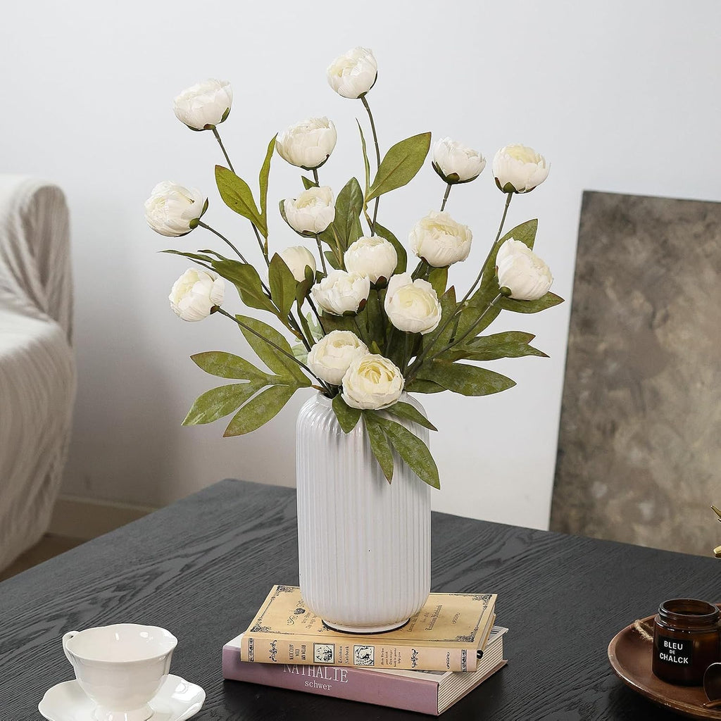 27" Faux Silk Peony Artificial Flowers Stems for Vase (Cream) - Set of 6