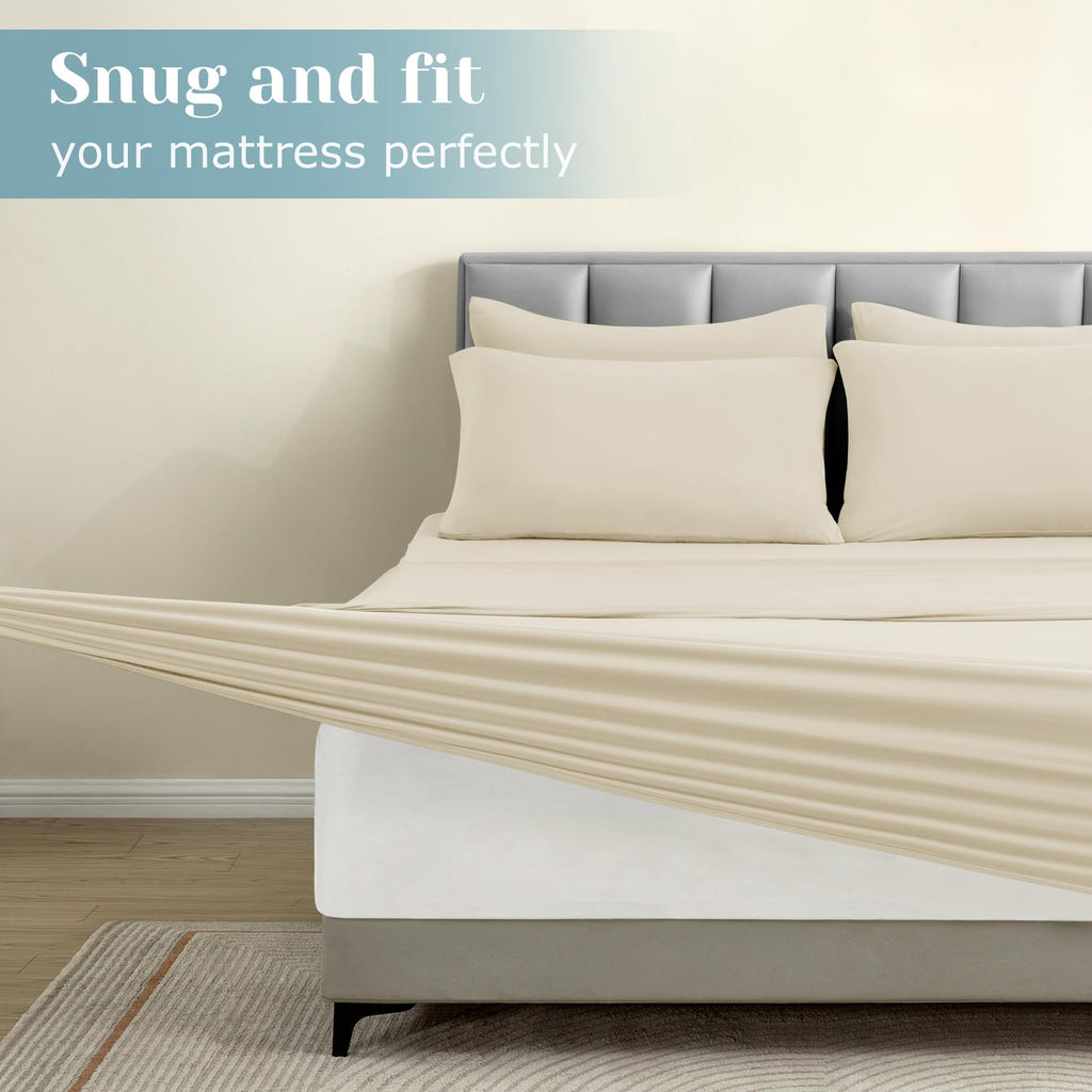 Jersey Knit King Size Sheets Set 6 Pieces, Stretch Super Soft and Wrinkle-Free Bed Sheets, Spandex Blend with 18-inch