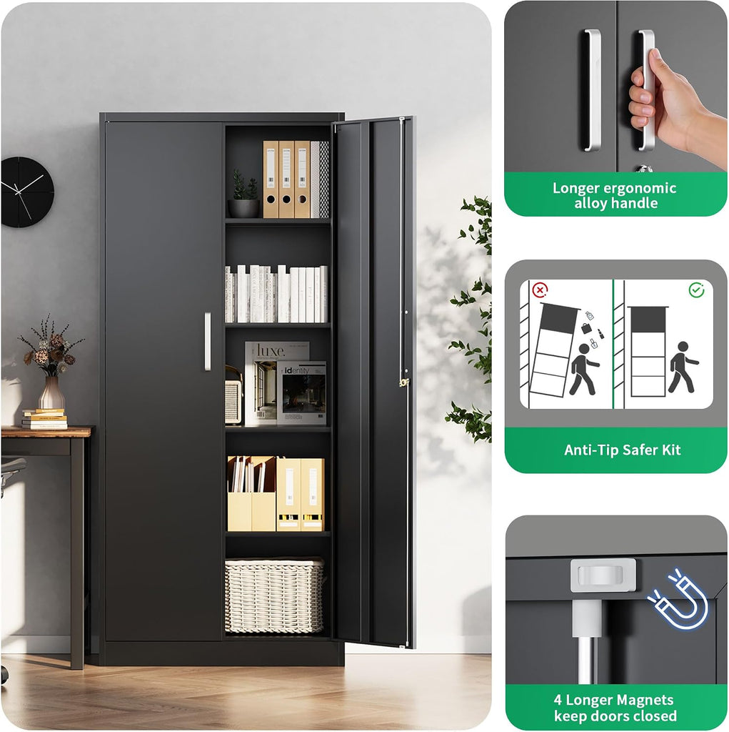 Metal Storage Cabinet with Locking Doors, 71" Tall Steel Locker Organizer with Adjustable Shelves, Garage Utility