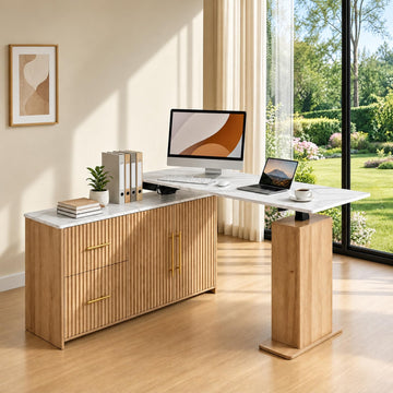 55" L-Shaped Electric Standing Desk with Drawers & Cabinet