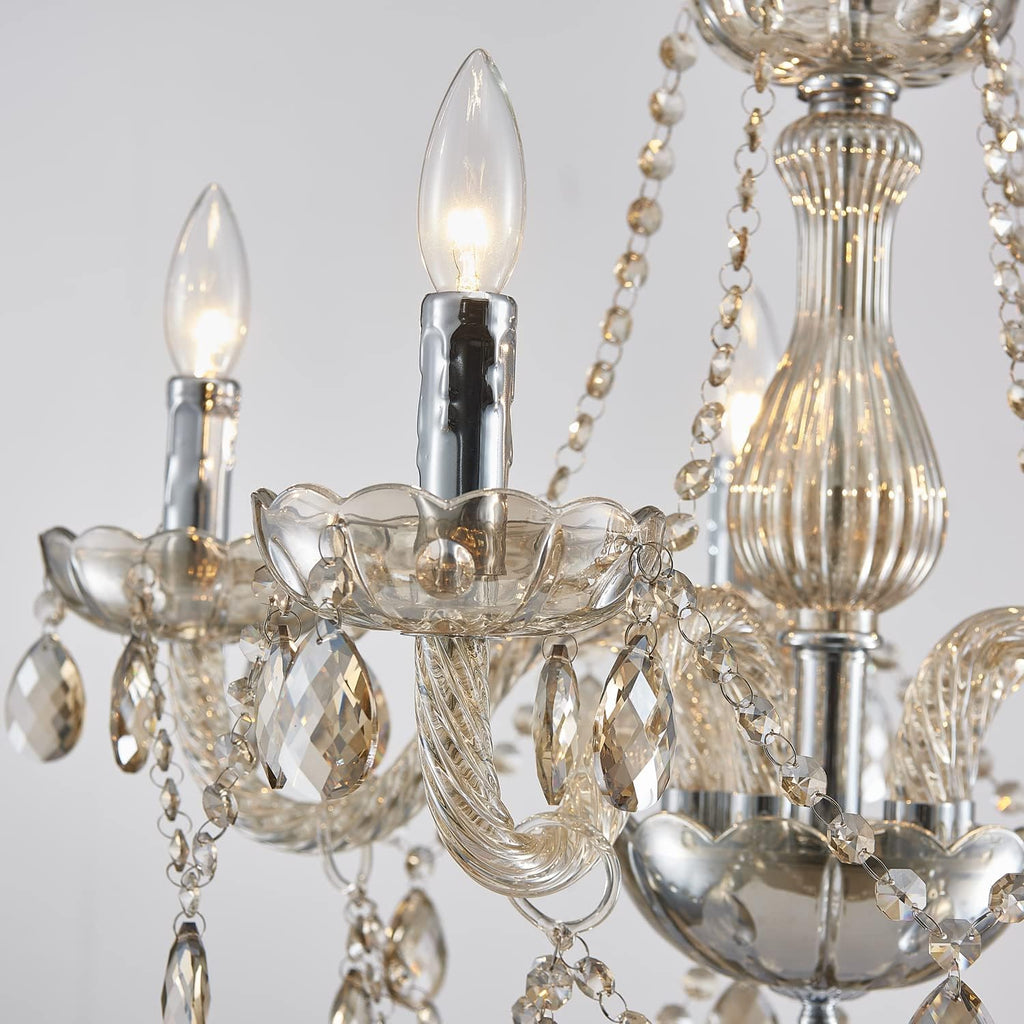 5 Light Modern K9 Crystal Chandelier for Dining Room, Pendant Ceiling Lighting Fixture for Bedroom, Living Room, Champagne Crystal
