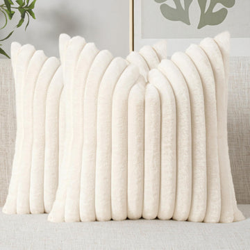 Faux Fur Decorative Throw Pillow Covers 18x18 Inch Set of 2, Modern Spring Home Decor Soft Plush Couch Pillows Cozy