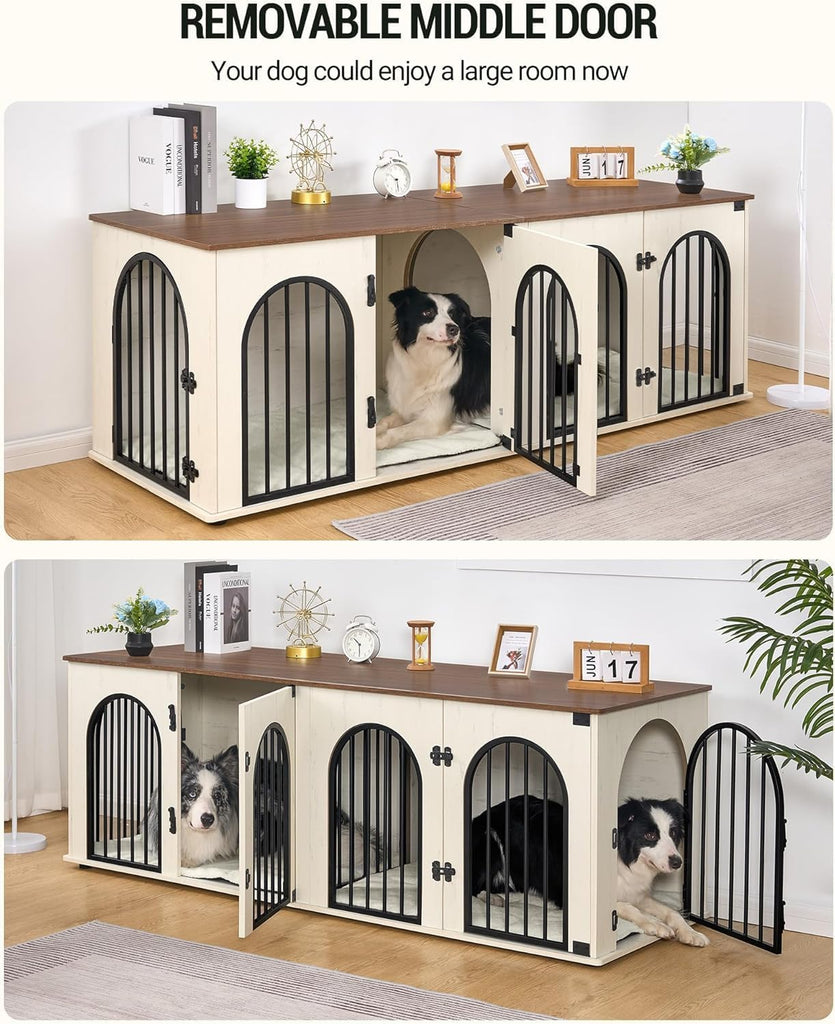71" Dog Crate Furniture for 2 Dogs, Heavy Duty Indoor Dog Kennel TV Stand