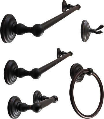 Bathroom Accessories Set, Bath Hardware, Includes Robe Hook, Toilet Paper Holder, Towel Ring, 18" & 24" Towel Bar