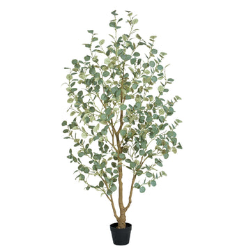 6FT Artificial Eucalyptus Tree Indoor, Faux Eucalyptus Tree with 636 Silk Leaves, Tall Fake Tree - Artificial Tree