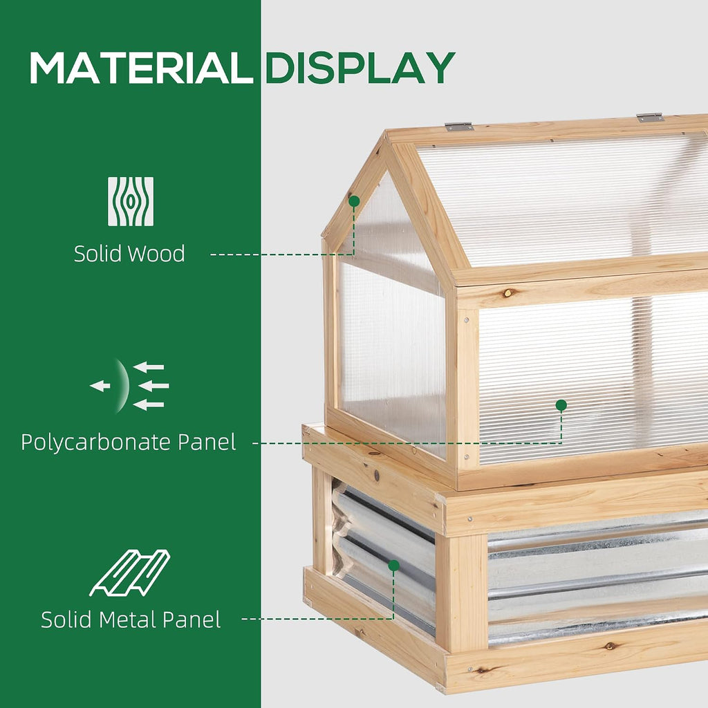 48x24x32'' Wooden Cold Frame Greenhouse Raised Bed with Polycarbonate Lid | Hinged Top for Ventilation & Easy