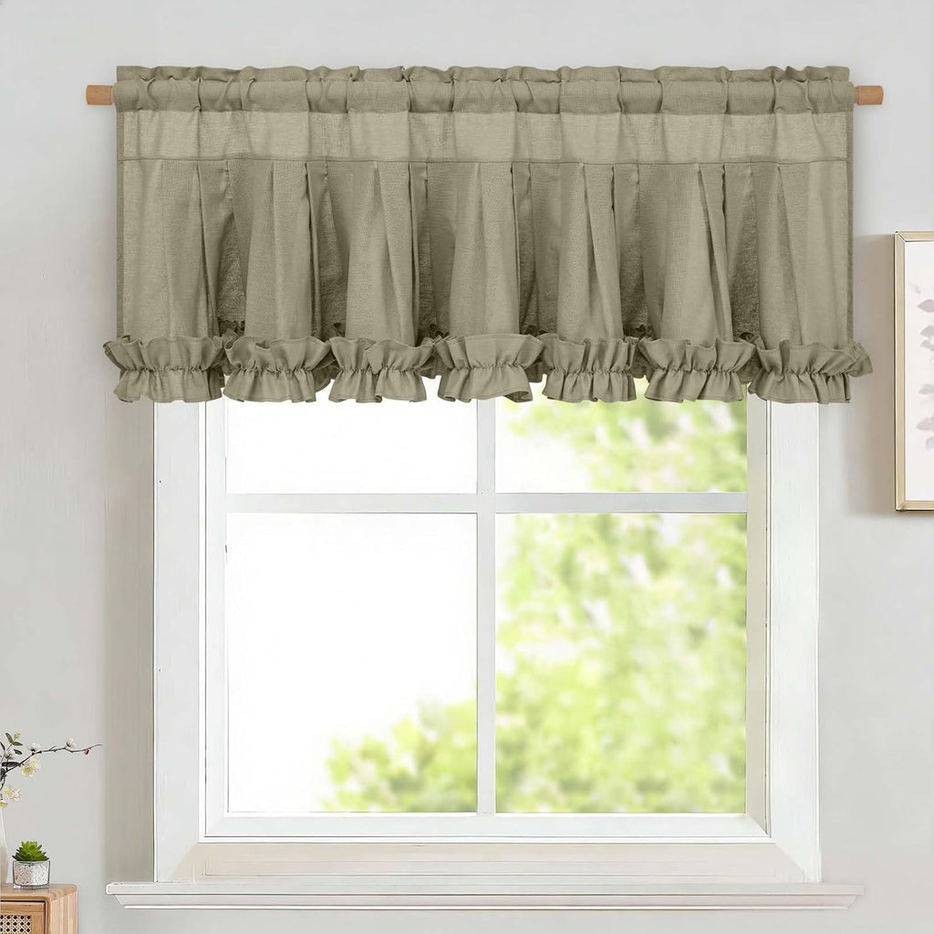 Grey Brown linen ruffle valance for windows - Casa Home Living