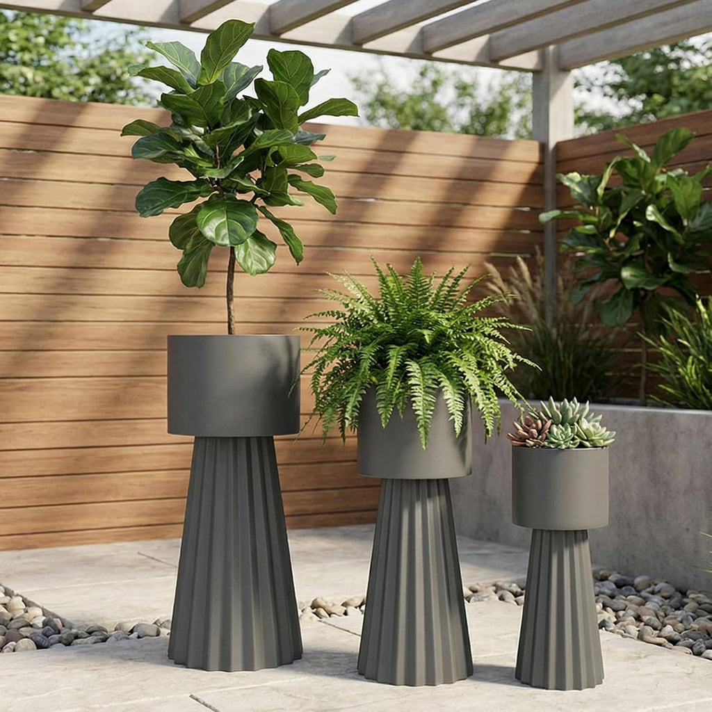 Tall Planters for Outdoor Plants, Large Outdoor Planters Set of 3, Porch Decor, Garden Decorative Black Planters