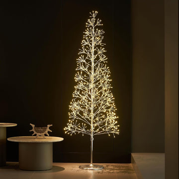 Lighted Starburst Tree, 4 to 6 ft, Silver Twig Tree with Lights Fireplace Room Porch Christmas