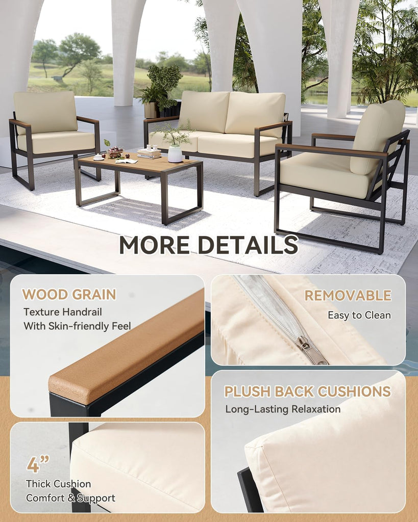 Patio Furniture Set, 4 Piece Outdoor Patio Furniture with Thick Cushions
