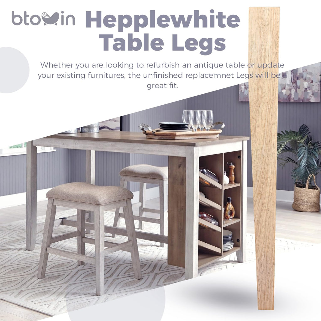29 inch Unfinished Solid Wood Tapered Slim Dining Table Legs, 4Pcs