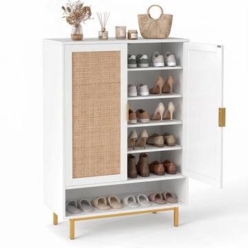 Shoe Storage Cabinet, Freestanding Hidden Shoe Cabinet (White)