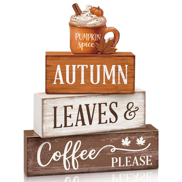 4 Pcs Fall Tiered Tray Decor, Wooden Fall Decorations