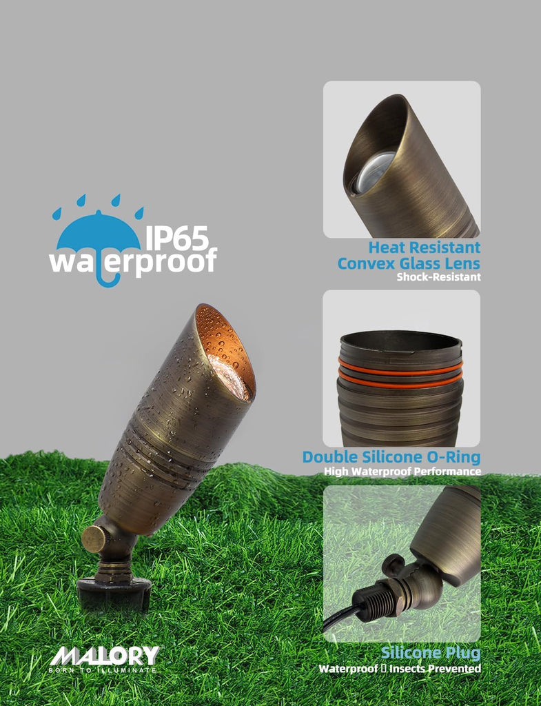 Brass Landscape Spotlights 1-Pack with MR16 Bulb(S02), 12V Low Voltage Landscape Lighting LED Outdoor Spot Uplights