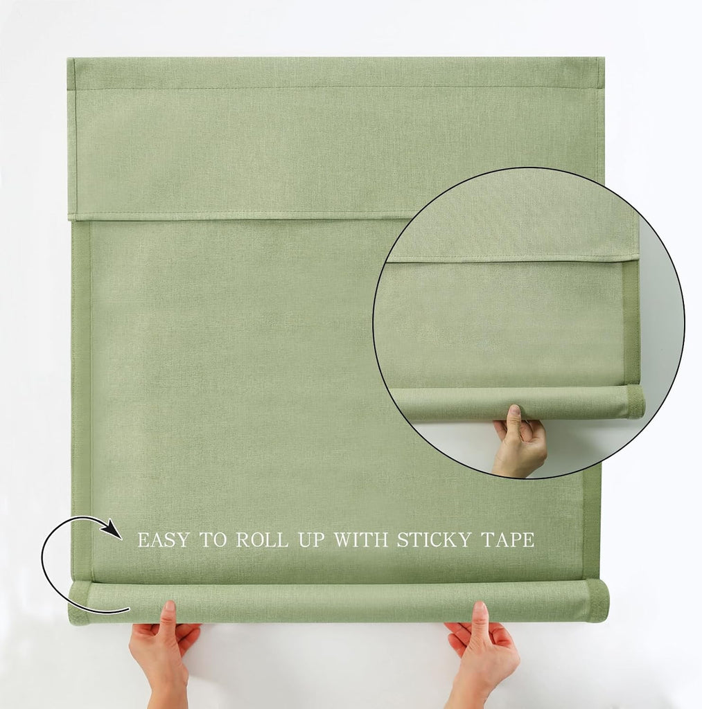 100% Blackout Classroom Door Curtains - UV Protection & Privacy, Easy-to-Install Roller Blinds for Windows, Matcha