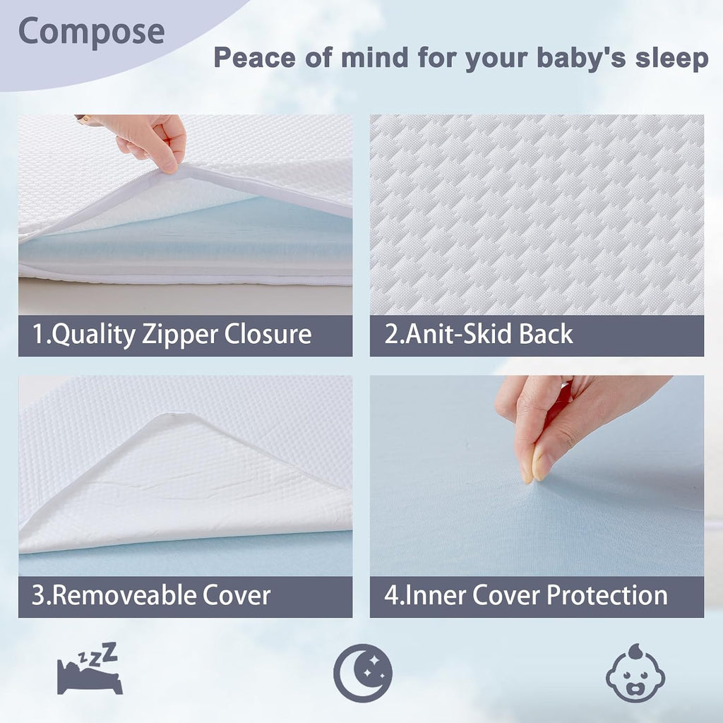 Baby Bassinet Mattress, 47 x 23.6 Dual Sided Gel Memory Foam Mattress with Waterproof, Removable Ice Silk