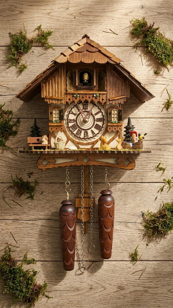 Cuckoo Palace German Cuckoo Clock – Black Forest Hillside Chalet with Animal Figures – Quartz Movement with Music – Night Silence Sensor...