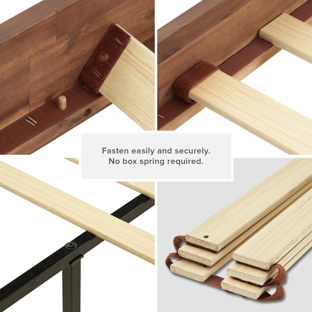 Ted Bed Frame with Headboard, Mid Century Modern Acacia Solid Wood Platform Bed Frame, Wooden Slats, No Box Spring