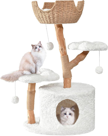 Modern Cat Tree, 40.5" Aesthetic Wood Cat Tree Tower for Large Cats
